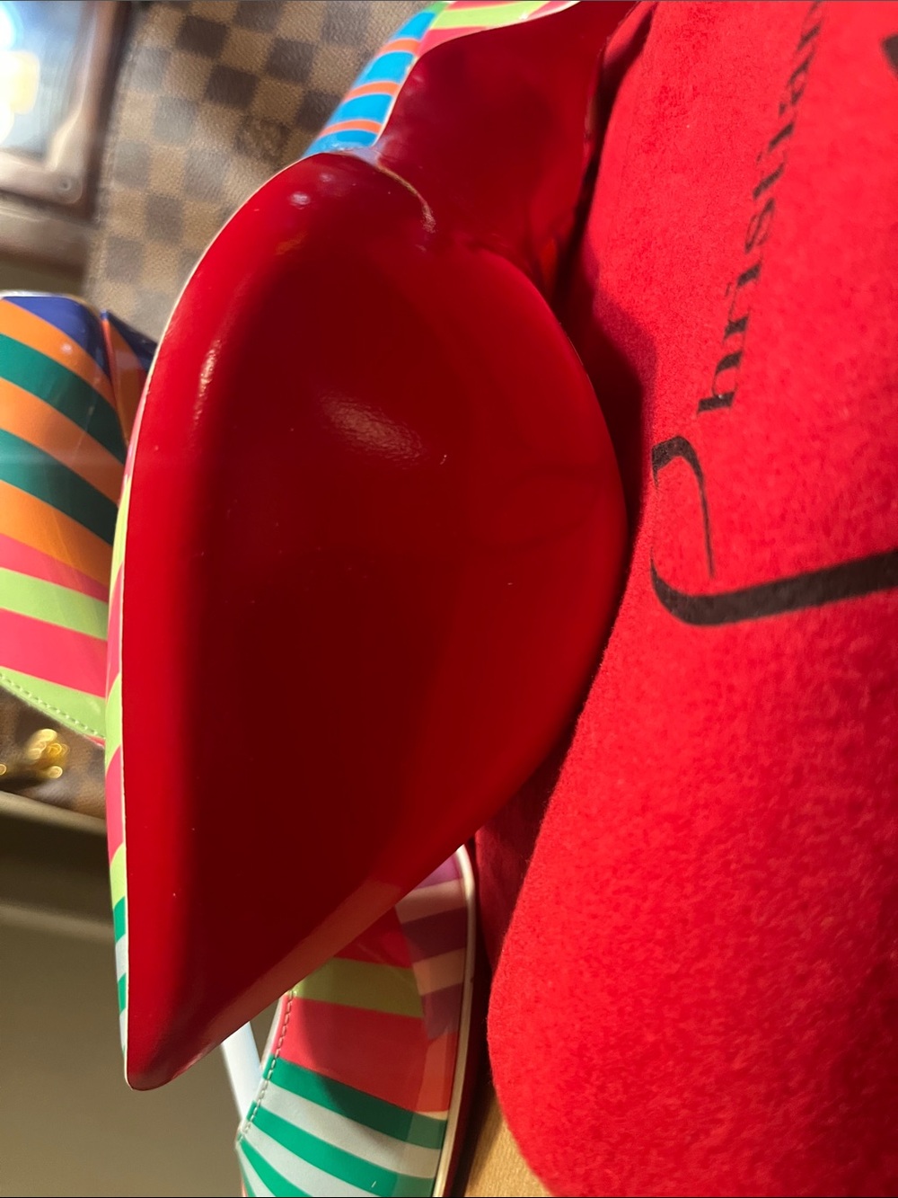 Christian Louboutin Multicolor Striped Pointed-Toe Pumps with Red Sole - Picture 2 of 10